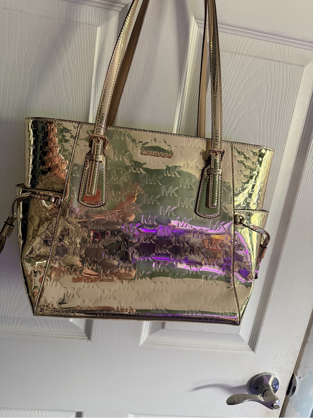 Michael Kors Iridescent Metallic MK-Embossed Tote - Picture 14 of 14